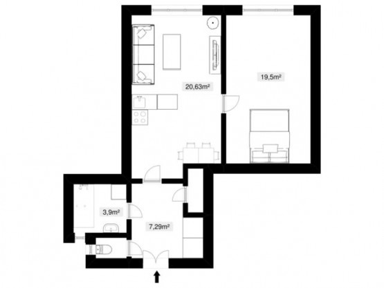 plánek výměry 2+kk, Vrchlického , Plzeň - Bory