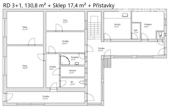 pudorys 3+1 + sklep + přístavky