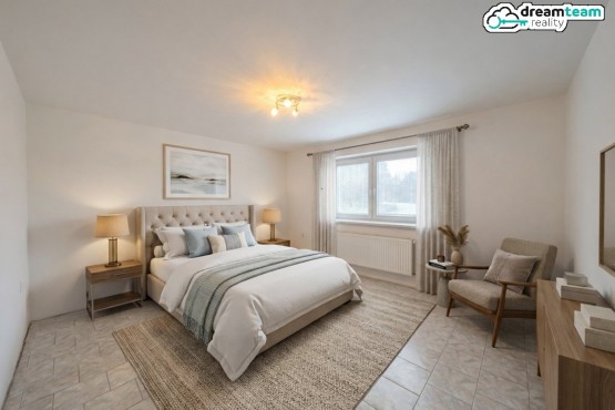 Nadstandardně prostorná ložnice by mohla vypadat takto